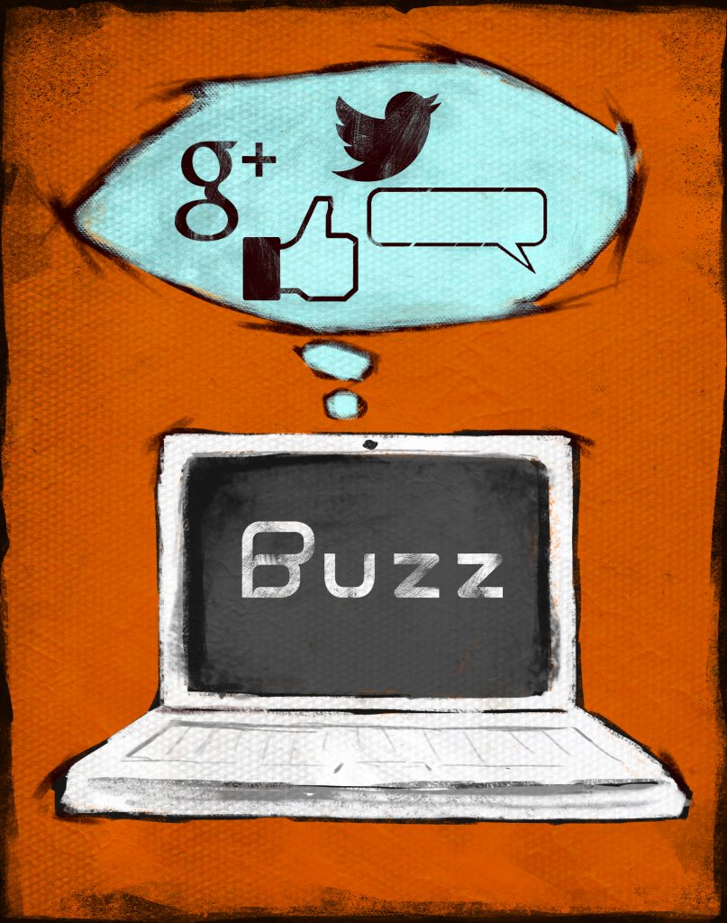 Komputer z napisem buzz marketing
